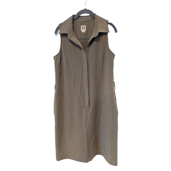 Anne Klein Dresses & Skirts - Anne Klein Belted Shift Dress Button Down V Neck Clay Brown Beige Tan